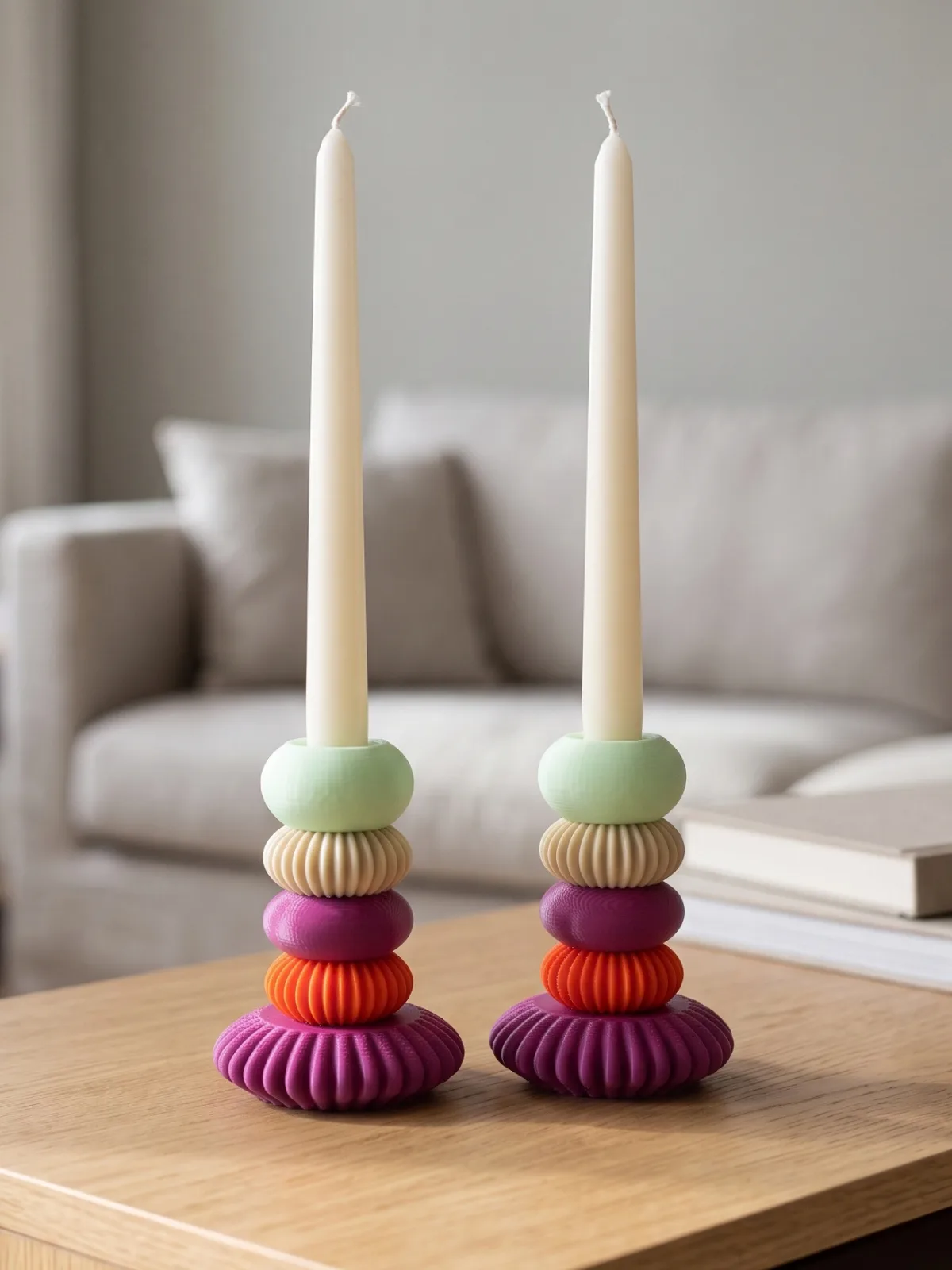 MACARON şamdanlar salon sehpasında, örnek beyaz çubuk mumlarla (mumlar dahil değildir)